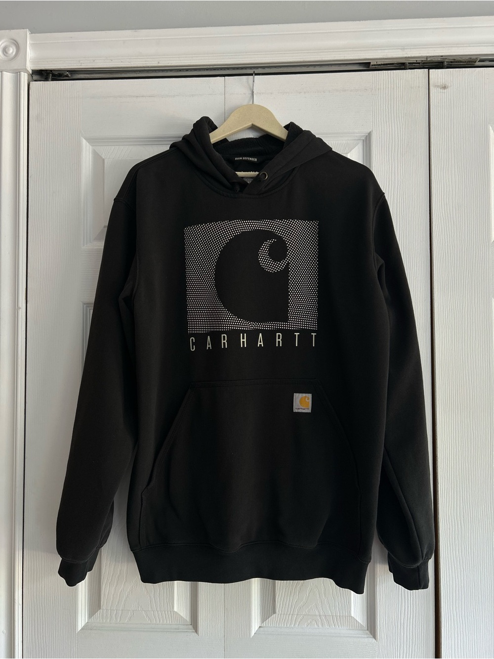 Carhartt Hoodie Mens Medium Black Rain Defender Fleece Pullover Logo Relaxed
